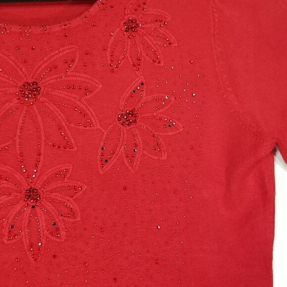 Lemon Curve Sweater Women's 2XL Long Sleeve Beaded Design Red Cotton Blend - Picture 4 of 11